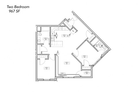 Floor plan for 2 beds, 2 baths, 976 sqft